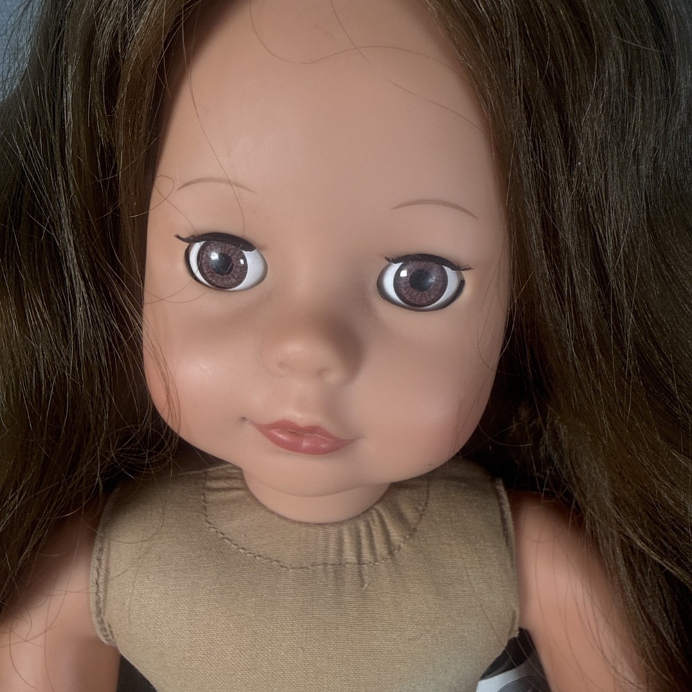 Götz 18" Doll Brunette Hair Brown Eyes Rooted Hair Soft Body Vinyl - Picture 5 of 16